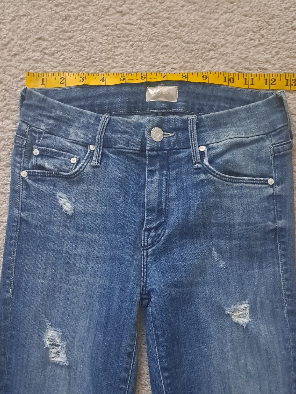 MOTHER Distressed Blue Skinny Jeans Size 24 - Picture 10 of 13